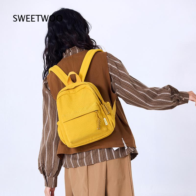 Mini Backpack Women - 2026 Mustard Yellow Corduroy Mini Backpack