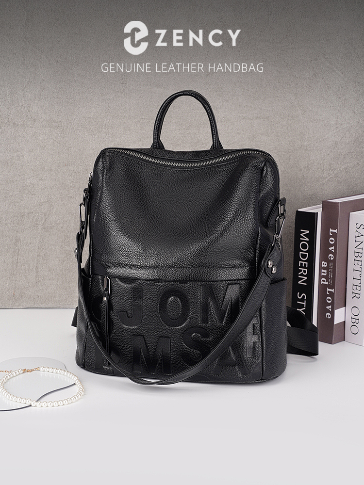 Women Bags Grey - Zency Premium Genuine Leather Letter Backpack