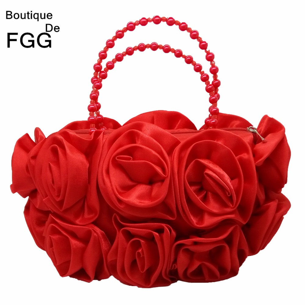Evening Bag Beaded - Boutique De FGG Red Flower Rose