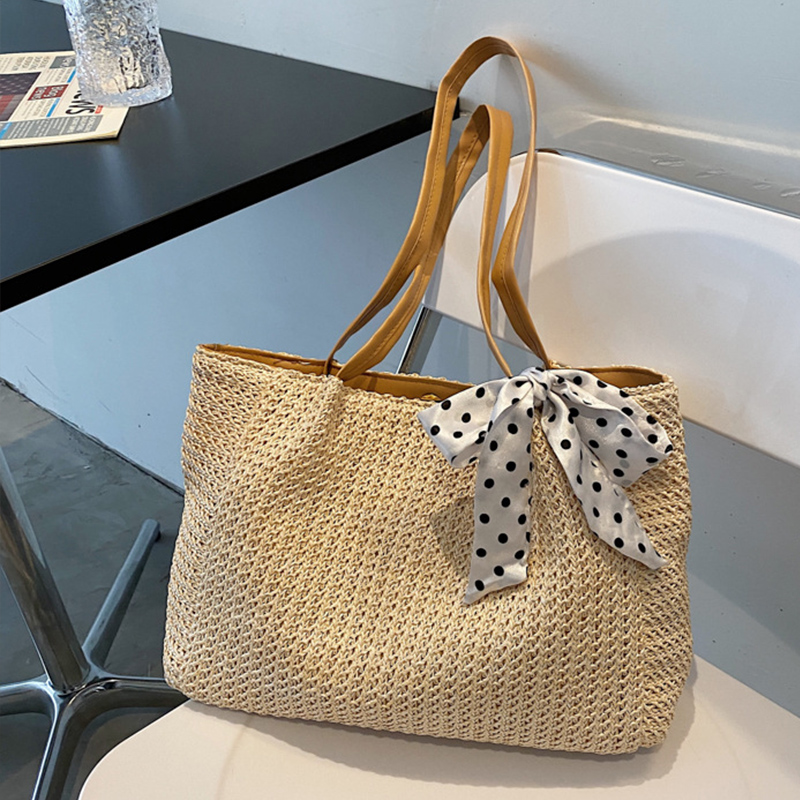 Summer Scarf Bowknot Straw Bag - Women Bags Handmade recension och pris