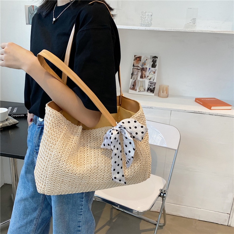 Summer Scarf Bowknot Straw Bag - Women Bags Handmade recension och pris