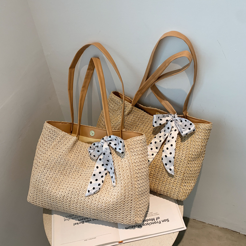 Summer Scarf Bowknot Straw Bag - Women Bags Handmade recension och pris