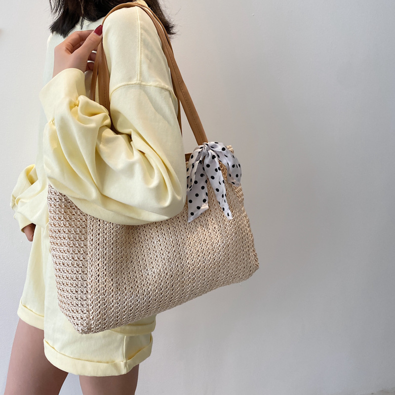 Summer Scarf Bowknot Straw Bag - Women Bags Handmade recension och pris