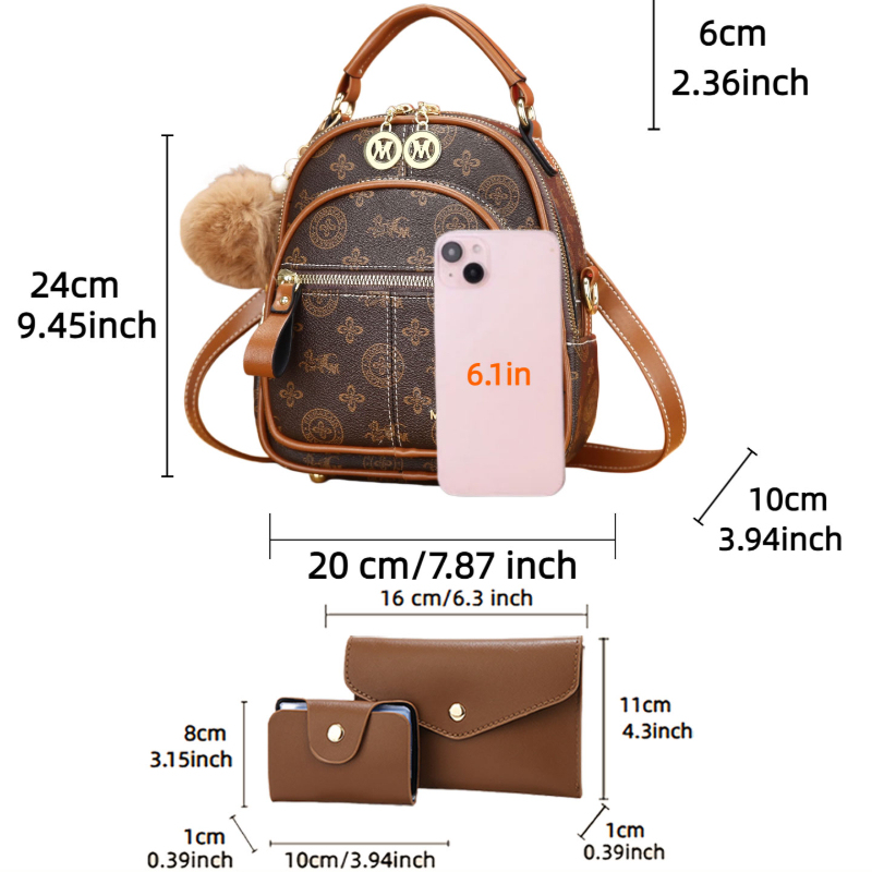 3-piece women's bag set, light - Mini Backpack Women recension och pris