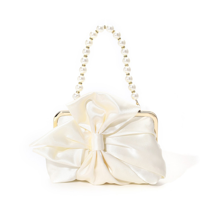 White Satin Big Bow Evening Ba - Evening Bag Beaded recension och pris