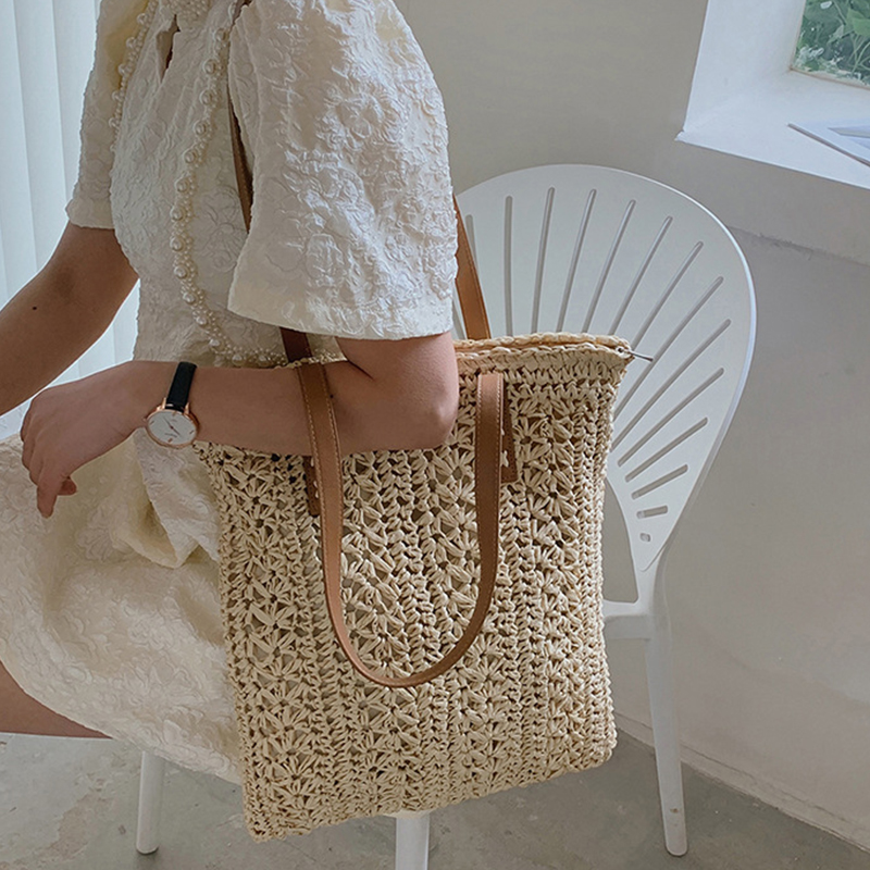 Square Hollow Straw Beach Bag  - Women Bags Handmade recension och pris