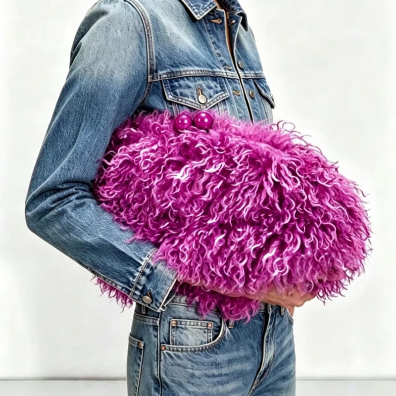 Women Kisslock Faux Fur Furry  - Women Bags Grey recension och pris
